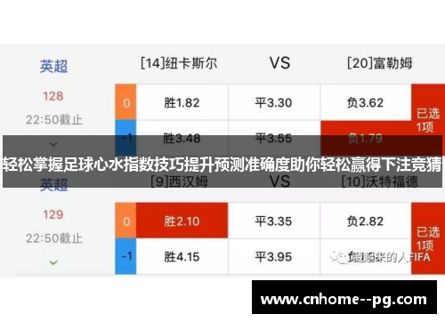 轻松掌握足球心水指数技巧提升预测准确度助你轻松赢得下注竞猜 轻松掌握足球心水指数技巧提升预测准确度助你轻松赢得下注竞猜